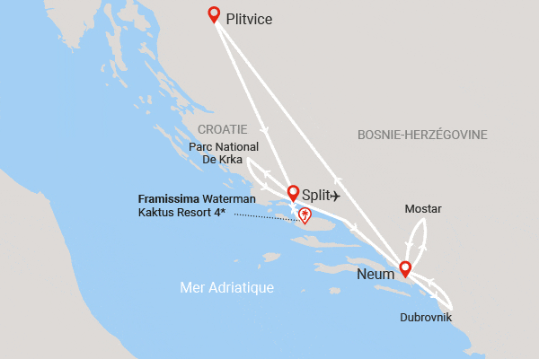 Combiné circuit et hôtel Beautés de l'Adriatique et extension 7 nuits Framissima Waterman Kaktus split Croatie