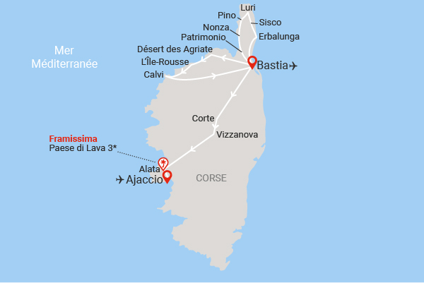Circuit Beautés de Haute-Corse et plage du Framissima Paese di Lava bastia France Corse
