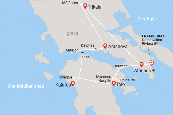 Combiné circuit et hôtel Grand Tour de Grèce et extension 7 nuits Framissima Dolce Attica athenes Grece