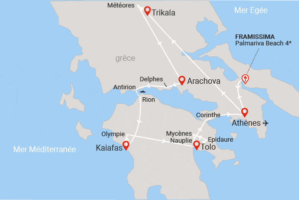 Combiné circuit et hôtel Grand Tour de Grèce et extension 7 nuits Framissima Palmariva Beach athenes Grece