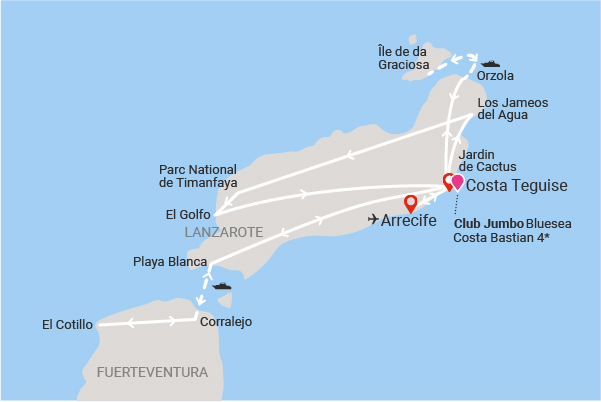 Circuit Beautés de l'île aux volcans, logement au Jumbo Bluesea Costa Bastian puerto_del_carmen Lanzarote