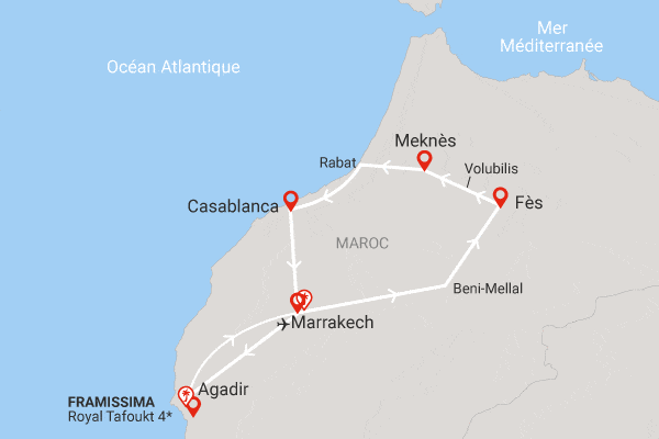 Combiné circuit et hôtel Les Villes Impériales et extension Framissima Royal Tafoukt Agadir Resort & Spa (3 nuits) agadir Maroc