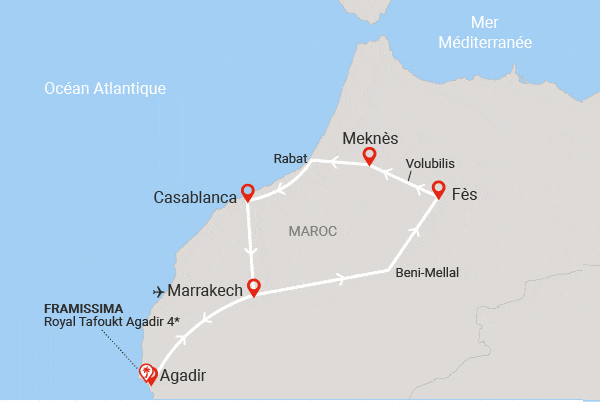 Combiné circuit et hôtel Les Villes Impériales et extension Framissima Royal Tafoukt Agadir Resort & Spa (7 nuits) agadir Maroc