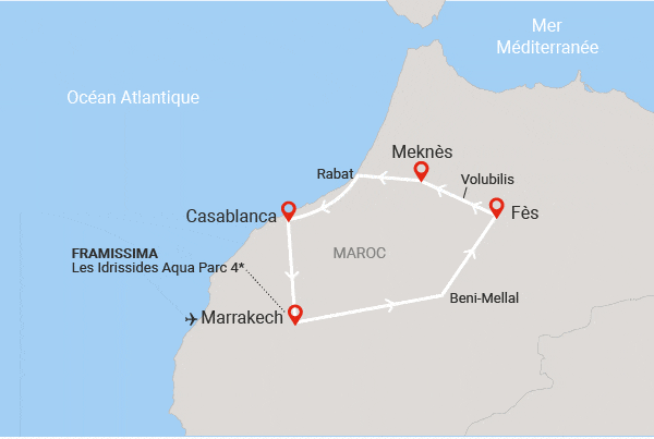 Combiné circuit et hôtel Les Villes Impériales et extension Framissima Les Idrissides (7 nuits) marrakech Maroc