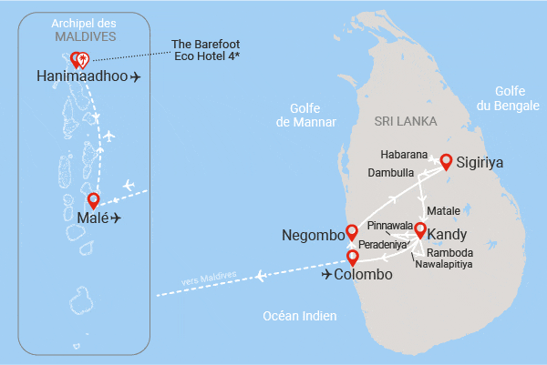 Circuit Sri Lanka Authentique 3* & extension 2 nuits Maldives au Barefoot colombo Sri Lanka